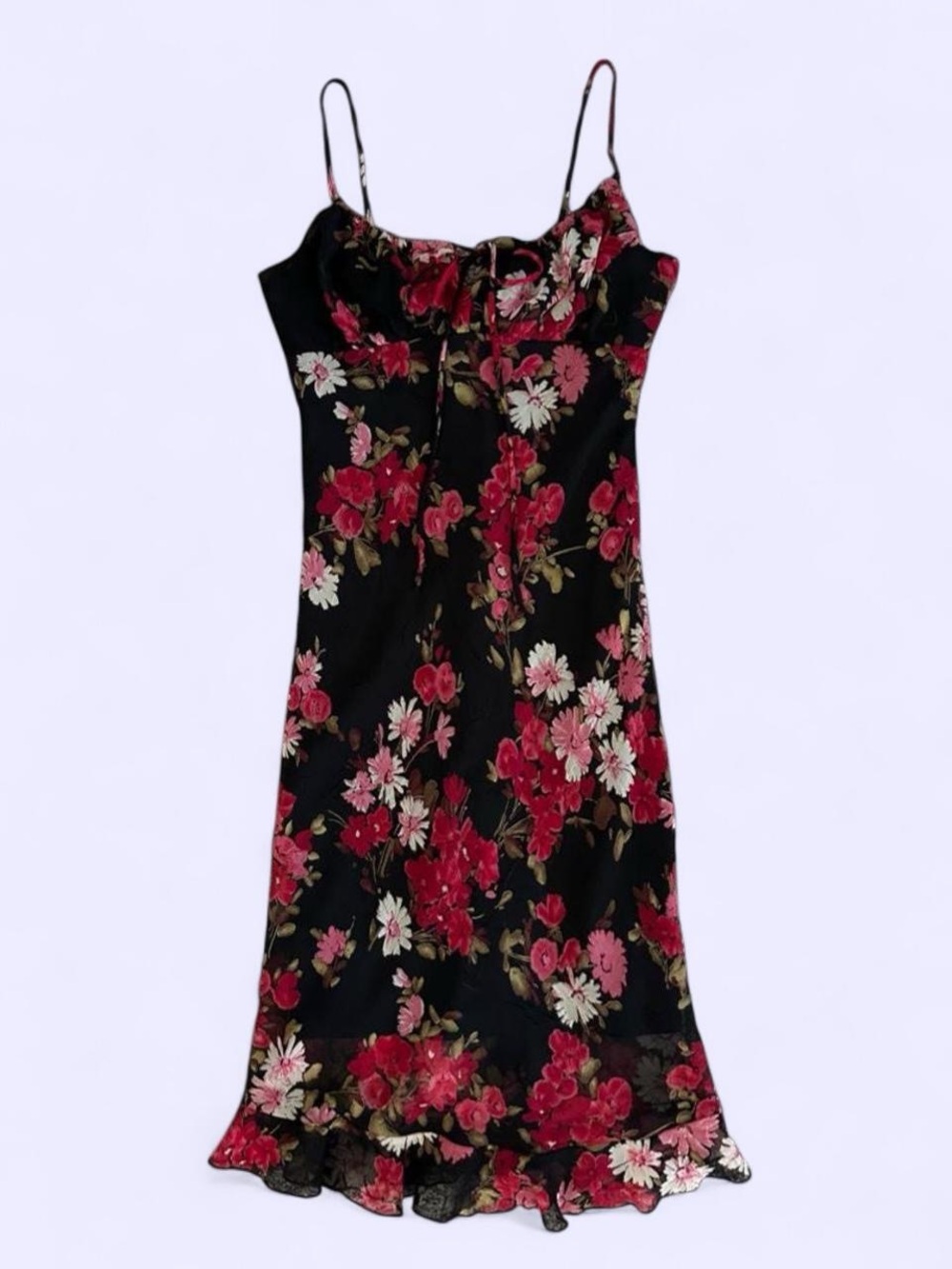 Vintage 90s Rampage Black Red Floral Midi Dress